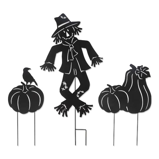 Glitzhome® Set of 3 Fall Metal Scarecrow Silhouette Yard Stakes